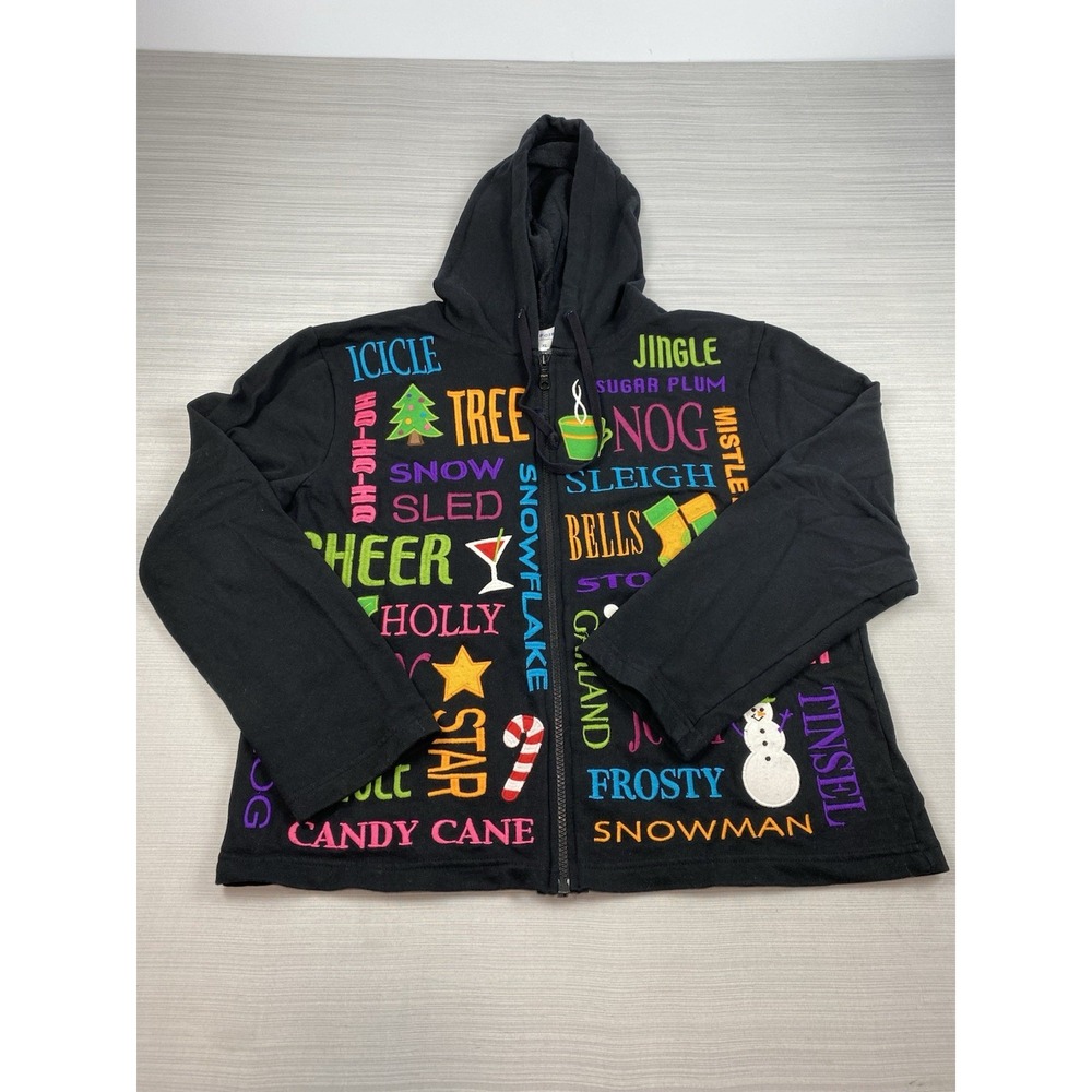 Vintage Belle Pointe Women Christmas Ugly Sweater Cardigan Zip Up Embroidered XL